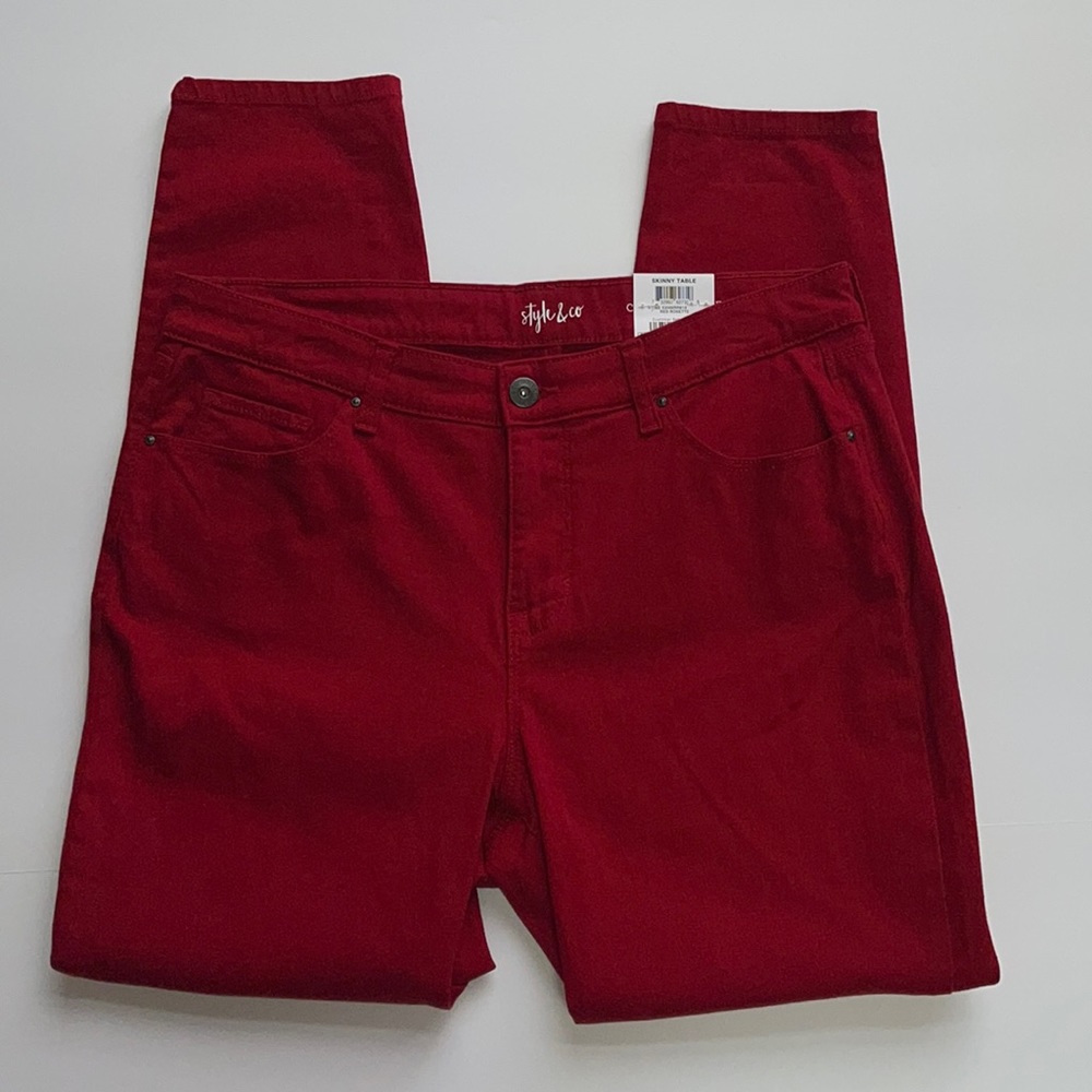 Style & Co Red Denim Skinny Jeans Curvy Fit Size 12